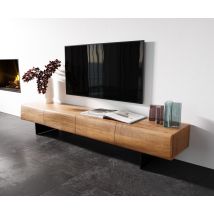 Lowboard New Live-Edge 200 cm Akazie Natur 4 Türen Fuß schwebend Metall Schwarz