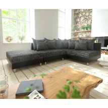Ecksofa Clovis Schwarz mit Hocker Ottomane Rechts Modular