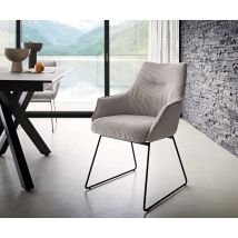 Esszimmerstuhl Alja-Flex mit Armlehnen Cord Silbergrau Kufengestell Schwarz Taschenfederkern