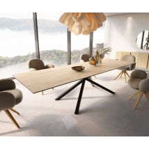 Esstisch Edge 300x100 Keramik Laminam® Sabbia Eichefarbig Kreuzgestell Rechteck Schwarz