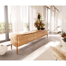 Lowboard Simcha 220 cm Akazie Natur 4 Türen 2 Schubladen