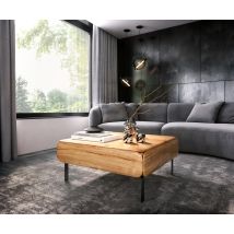 Couchtisch Shavani 90x90 cm Akazie Natur 2 Türen L-Fuß Metall Schwarz