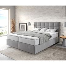 Boxspringbett Dream-Fine 160x200 cm Mikrofaser Grau mit TFK Matratze und Visco Topper