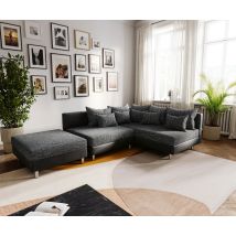 Ecksofa Clovis Schwarz mit Hocker Ottomane Rechts Modular