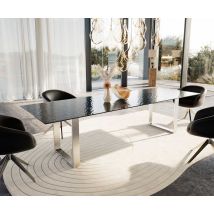 Esstisch Edge 300x100 Reliefglas Rauchschwarz 3D-Design Edelstahl Schmal