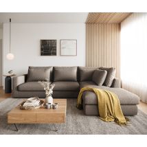 Ecksofa Isla 330x225 cm Bouclé Schlamm Ottomane rechts
