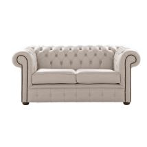Chesterfield 2 Seater Shelly Rice Milk Leather Sofa Settee
