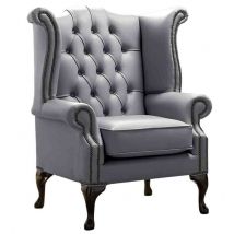 Chesterfield Queen Anne High Back Wing Chair Shelly Piping Leather