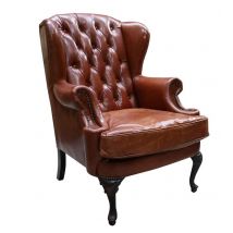 Adler Vintage Tan Leather Wing Chair