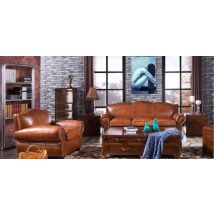 Burford Vintage Distressed Leather Settee Sofa Suite