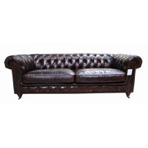 Berlin Chesterfield Vintage Tobacco Brown Distressed Leather 3 Seater Sofa
