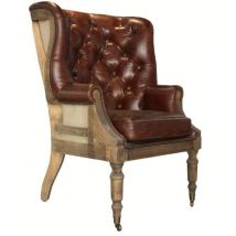 Open Back Deconstructed Distressed Leather Wing Chair