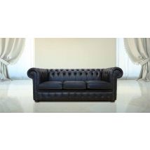 Chesterfield Handmade 3 Seater Shelly Black Real Leather Sofa