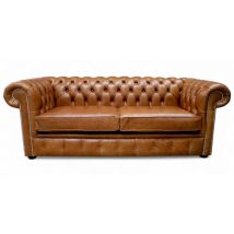 Chesterfield 3 Seater Settee Old English Tan Leather Sofa