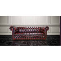 Chesterfield Crystallized Diamond Antique Oxblood Red Leather Sofa