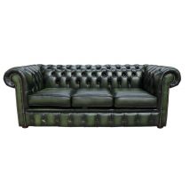 Chesterfield Handmade 3 Seater Antique Green Real Leather Sofa