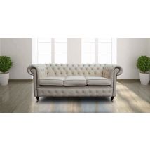 Essex Chesterfield 3 Seater Ivory Leather Sofa Offer