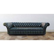 Chesterfield Balmoral 4 Seater Sofa Buttoned Seat Settee Antique Green Leather