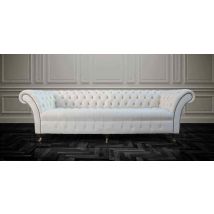 Chesterfield Balmoral 4 Seater Sofa Buttoned Seat Settee Cream Leather
