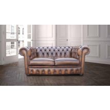 Chesterfield Handmade 2 Seater Antique Tan Real Leather Sofa