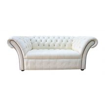 Chesterfield Balmoral 2 Seater Sofa Settee Buttoned Seat Cottonseed Real Leather