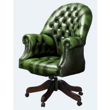 Chesterfield Directors Office Chair Antique Green Real Leather