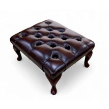 Chesterfield Queen Anne footstool Antique Brown Real Leather