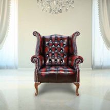 Chesterfield CRYSTALLIZED Elements Queen Anne High Back Wing Chair Oxblood Leather