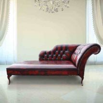 Chesterfield Chaise Lounge day Bed Antique Oxblood Real Leather