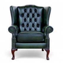 Chesterfield Mallory Flat Wing High Back Wing Chair Antique Green Real Leather