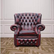 Chesterfield Monks High Back Wing Chair Antique Oxblood Red Real Leather Armchair