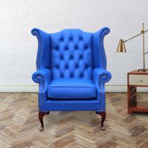 Chesterfield Queen Anne High Back Wing Chair UK Manufactured Ultramarine Blue