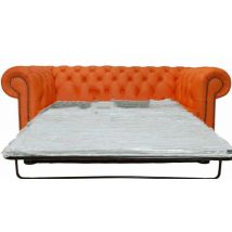 Chesterfield 2 Seater Settee Sofa Bed Orange Leather