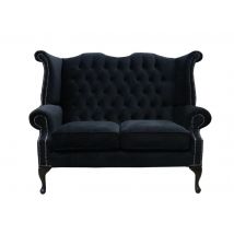 Chesterfield 2 Seater Queen Anne High Back Wing Sofa Chair Amalfi Black Velvet