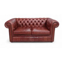 Chesterfield 2 Seater Settee Old English Chestnut Leather Sofa