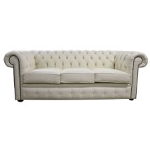 Chesterfield 3 Seater Bonded Cream Leather Sofa