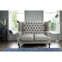 Chesterfield 2 Seater Queen Anne High Back Wing Sofa Charles Fudge Linen Fabric