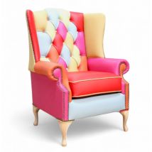 Chesterfield Prince's Patchwork Vele Fruit Salad Leather Wing Chair
