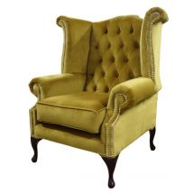 Chesterfield Velvet Queen Anne Wing Chair Gold Velvet