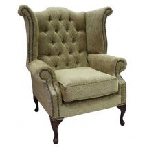 Fontana Fabric Jacquard Gold Chesterfield Fabric Queen Anne High Back Wing Chair | DesignerSofas4U