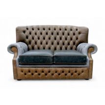 Monks Chesterfield Patchwork 2 Seater Vintage Cracked Wax Leather Sofa Offer