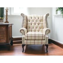 Chesterfield Queen Anne Wing Chair High Back Armchair Piazza Square Check Rose Fabric
