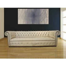 Chesterfield Crystal Diamond 4 Seater Leather Sofa Ivory Leather