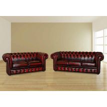 Chesterfield 3+2 Sofa Suite Antique Oxblood Real Leather