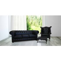 Black Leather Chesterfield Suite|UK manufacturer|DesignerSofas4U