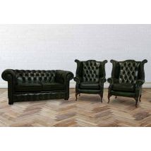 Chesterfield 2+1+1 Leather Suite Offer Antique Green Leather