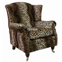Wing Chair Fireside High Back Armchair Animal Print Brown Leopard