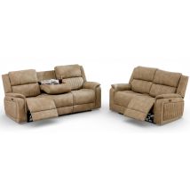 Milan 3+2 Seater Reclining Cinema Console Sofa Suite Bark Fabric