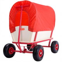 Bollerwagen Braun/Rot Holz 168x99x61cm mit Schutzdach