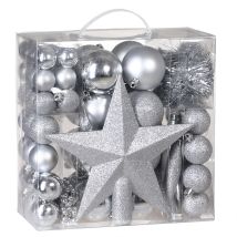Weihnachtskugeln Silber 77 tlg in matt glänzend & glitzernd